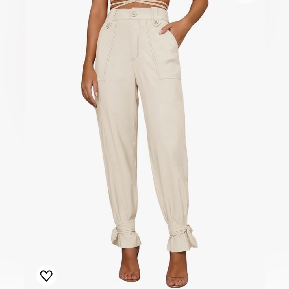 Women’s Casual High Waist Office Trousers With Pocket and Ties